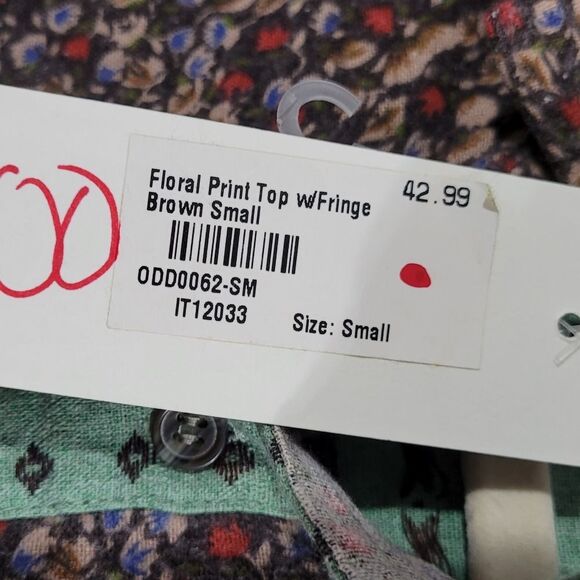 ODDY size small floral print button up with fringe longsleeve top NWT - Picture 6 of 6